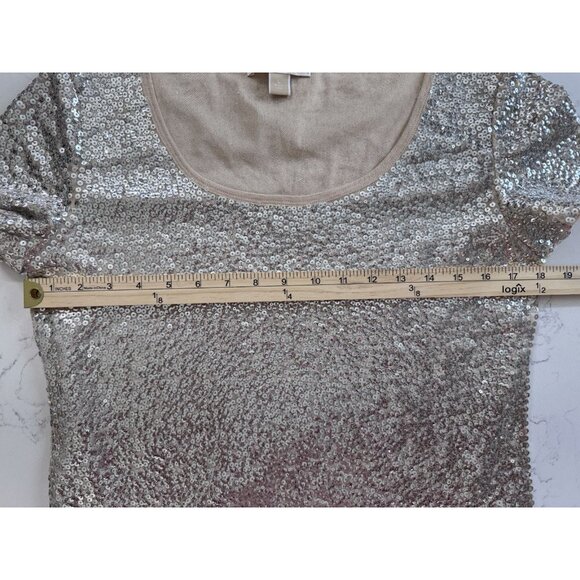 Michael Kors Sequin Top Women’s Large Short Sleeve Gold Silver Sparkle - Picture 11 of 16
